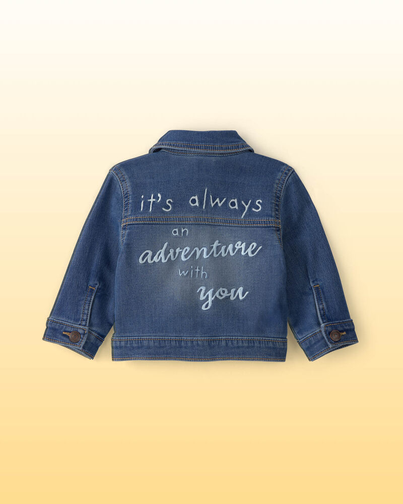 Baby Disney&copy; Winnie the Pooh Embroidered Knit-Like Denim Jacket with Back Art - Dark Wash, image 3 of 7 slides