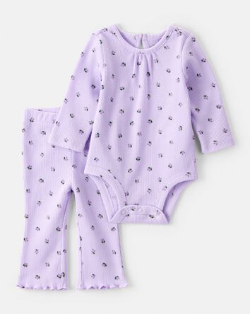 Baby Girl 2-Piece Berry Print Bodysuit Pant Set - Purple, 