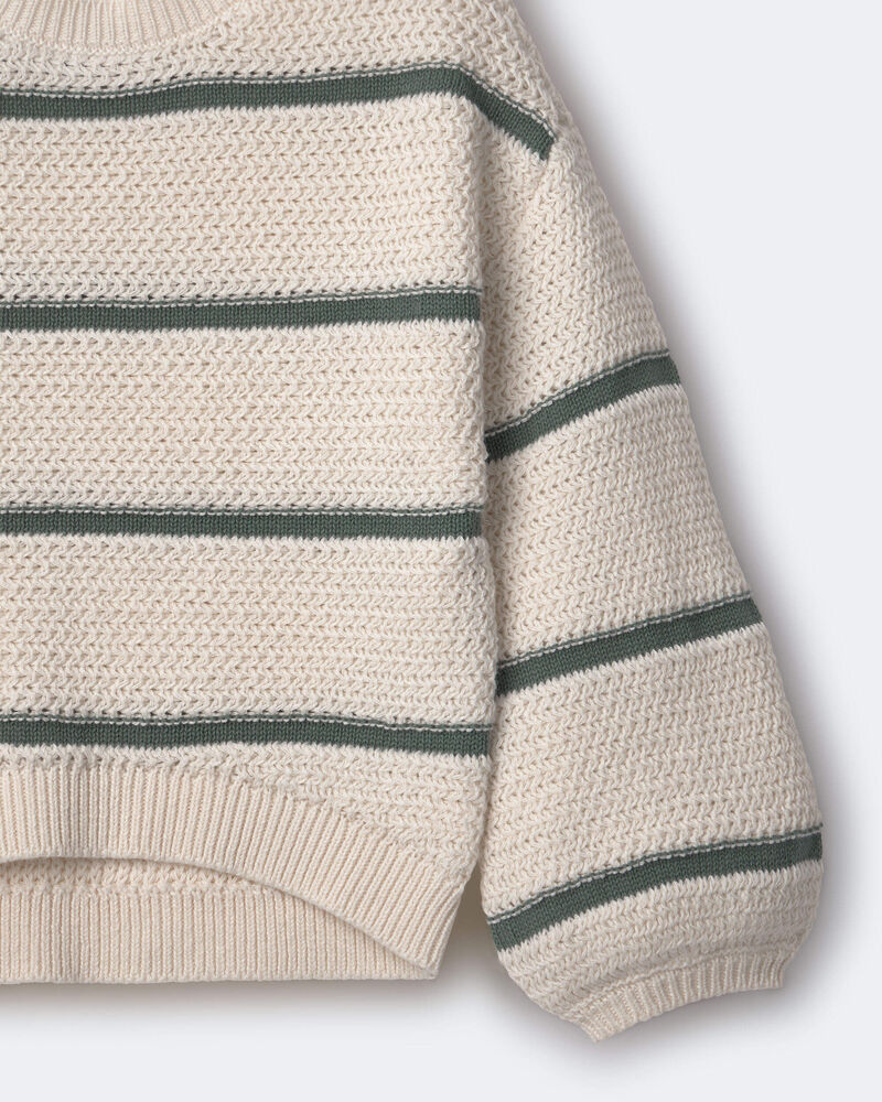Toddler Girl Striped Balloon-Sleeve Sweater - Cream/Olive, image 6 of 6 slides