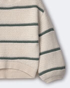 Toddler Girl Striped Balloon-Sleeve Sweater - Cream/Olive, image 6 of 6 slides
