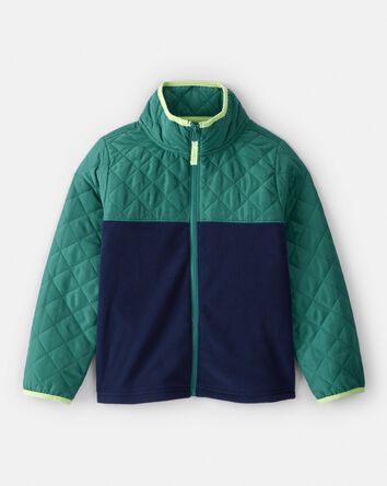 Boys Color Block Zip-Up Jacket - Green/Navy, 