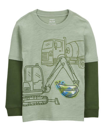 Baby Construction Cotton Blend Long-Sleeve Tee - Green, 