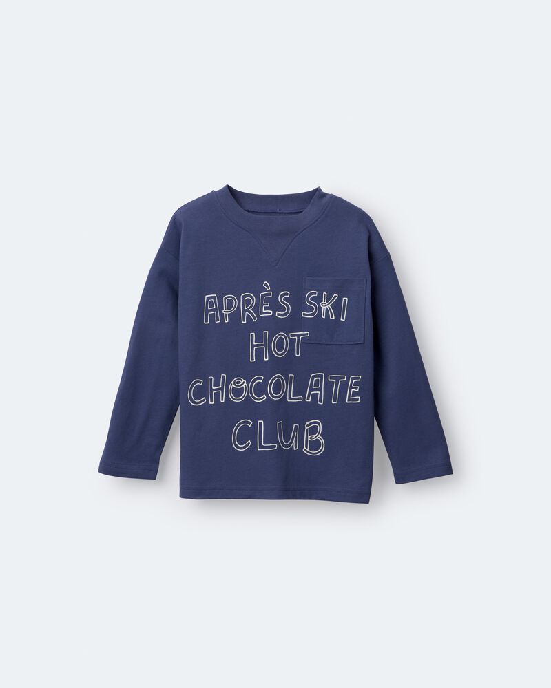 Toddler Hot Cocoa Club' Long-Sleeve Pocket Relaxed Graphic Tee - Dark Blue, image 2 of 6 slides