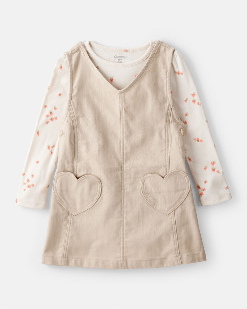 Toddler Girl 2-Piece Heart Print Cotton Long-Sleeve Dress - Brown, image 1 of 6 slides