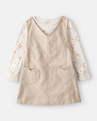 Toddler Girl 2-Piece Heart Print Cotton Long-Sleeve Dress - Brown, image 1 of 6 slides