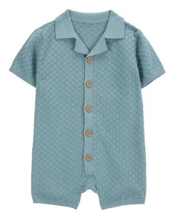 Baby Button-Front Sweater Romper - Blue, 