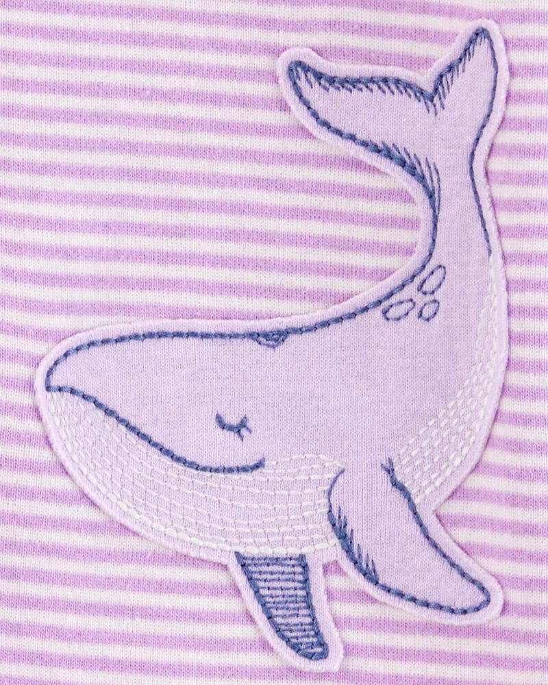 Baby Girl Whale Striped Snug Fit Cotton Footless 1-Piece Pajamas - Purple, image 2 of 4 slides