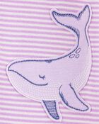 Baby Girl Whale Striped Snug Fit Cotton Footless 1-Piece Pajamas - Purple, image 2 of 4 slides