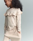 Toddler Girl Mock Neck Ruffle Top - Khaki, image 1 of 6 slides