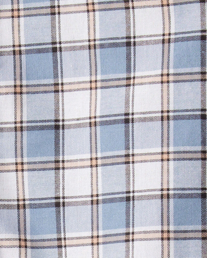 Baby Boy Plaid Cotton Long-Sleeve Button-Down Fashion Bodysuit - Blue, image 3 of 4 slides