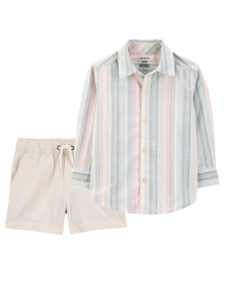 Toddler 2-Piece Button-Down Shirt & Shorts Outfit Set, image 1 of 8 slides
