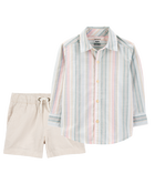 Toddler 2-Piece Button-Down Shirt & Shorts Outfit Set, image 1 of 8 slides