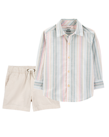 Toddler 2-Piece Button-Down Shirt & Shorts Outfit Set, 