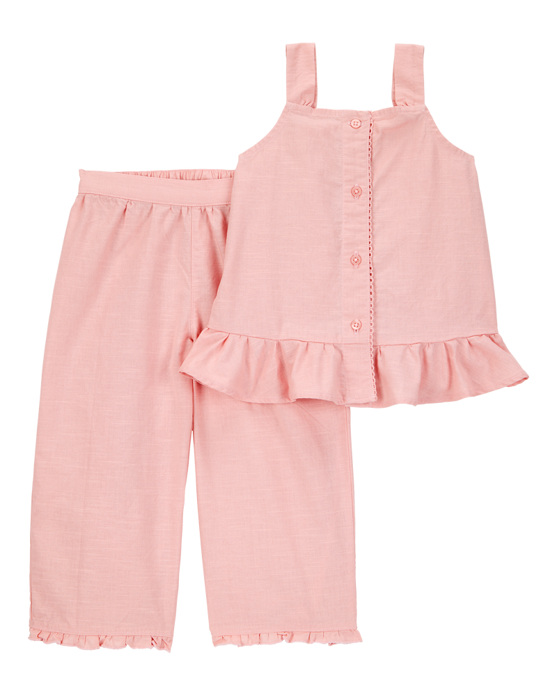 Baby 2-Piece Button-Front Tank & Pull-On Pant Set - Pink, image 1 of 3 slides