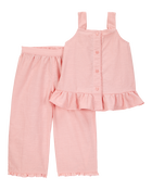 Baby 2-Piece Button-Front Tank & Pull-On Pant Set - Pink, image 1 of 3 slides