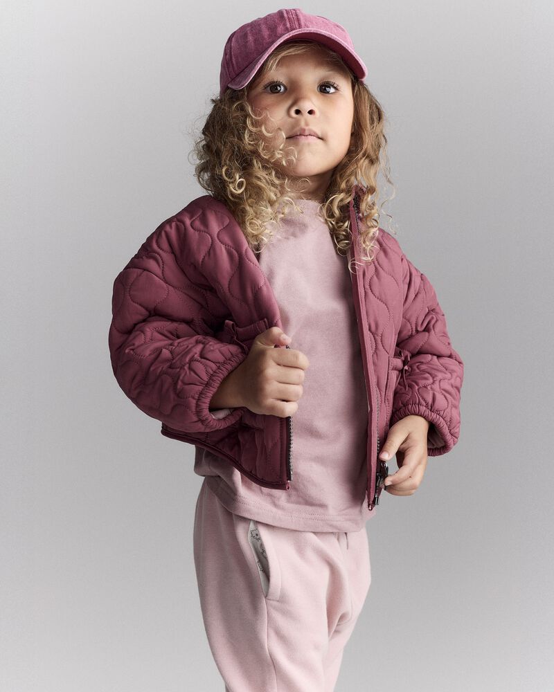 Toddler Girl Quilted Barn Jacket - Burgundy, image 3 of 7 slides