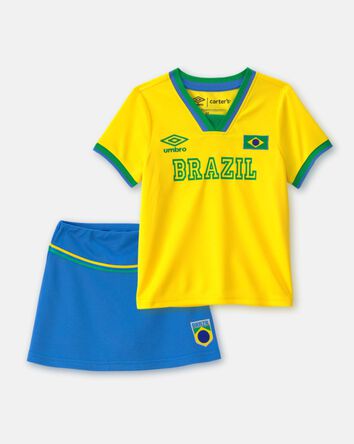 Toddler Girl 2-Piece Umbro Brazil Soccer Jersey & Skort Set - Blue/Yellow/Green, 