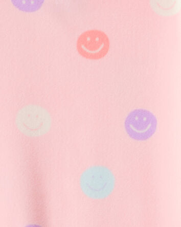Girls Smiley Face Print DreamPlush Long-Sleeve Snug Fit 2-Piece Pajamas - Pink, 