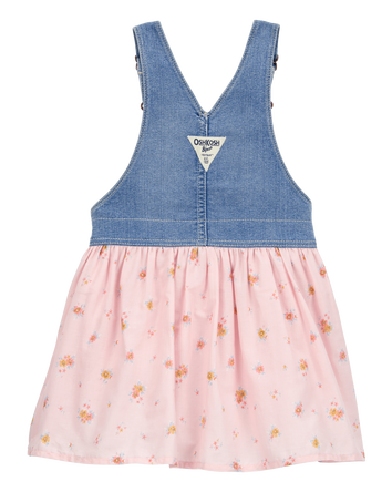 Baby Floral Stretch Denim Jumper Dress - Pink, 