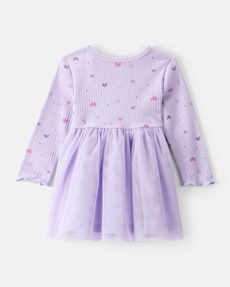 Baby Girl Heart Print Long-Sleeve Dress - Purple, image 2 of 5 slides