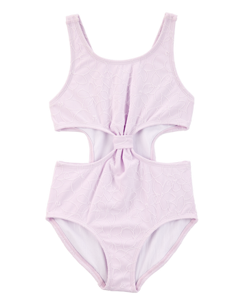 Girls 1-Piece Ribbed Cut-Out Swimsuit - Purple, 