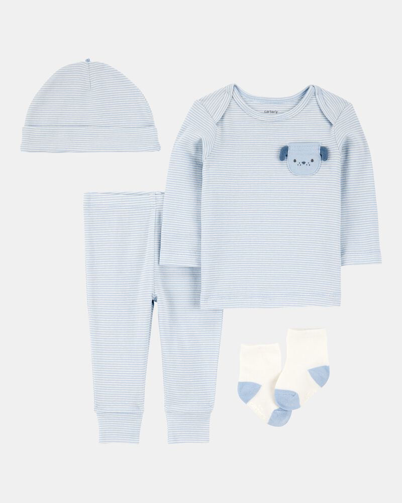 Baby 4-Piece Puppy Print Outfit Set - Blue, image 1 of 4 slides