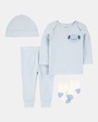 Baby 4-Piece Puppy Print Outfit Set - Blue, image 1 of 4 slides