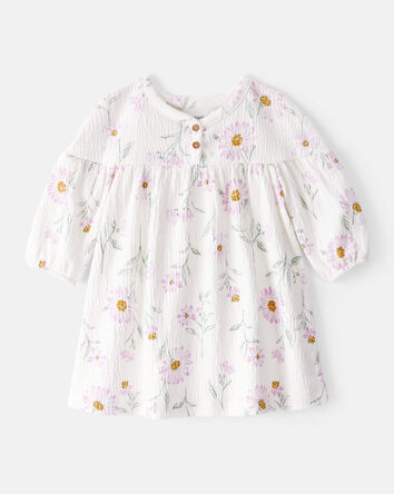 Baby Girl Floral Gauze Dress - White, 