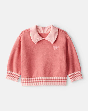 Baby Girl Bow Cotton Long-Sleeve Sweater - Pink, 