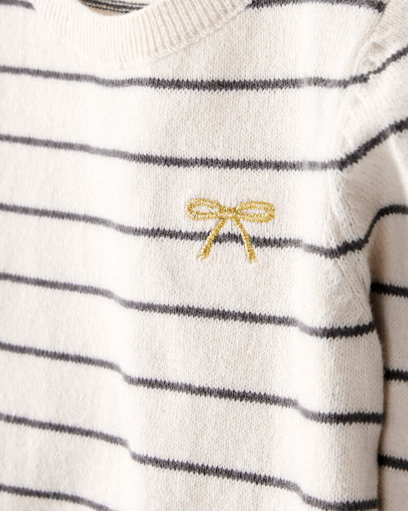 Baby Girl Bow Striped Long-Sleeve Tee & Pant Set - White/Grey, image 2 of 5 slides