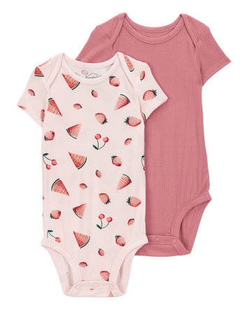 Baby 2-Pack Short-Sleeve PurelySoft Bodysuits - Pink, 