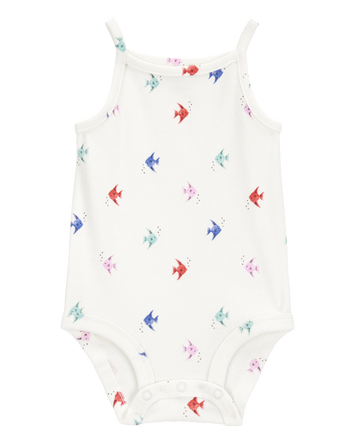 Baby Girl Fish Print Sleeveless Bodysuit - Ivory, 