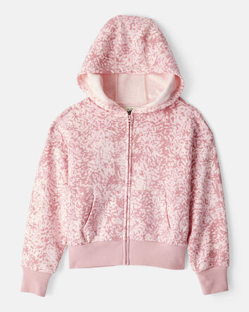 Girls DayDream Fleece Floral Print Hooded Zip-Up Jacket - Pink, 