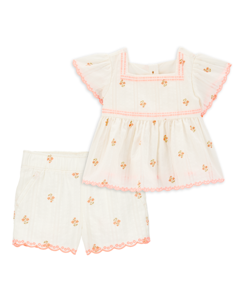 Baby 2-Piece Floral Flutter Sleeves Seesucker Top & Shorts Set, image 1 of 7 slides