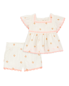Baby 2-Piece Floral Flutter Sleeves Seesucker Top & Shorts Set, image 1 of 7 slides