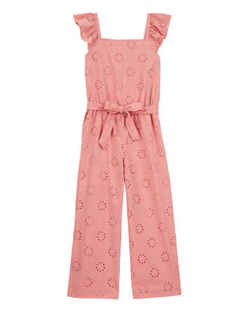 Girls Eyelet Tie-Front Jumpsuit - Pink, 