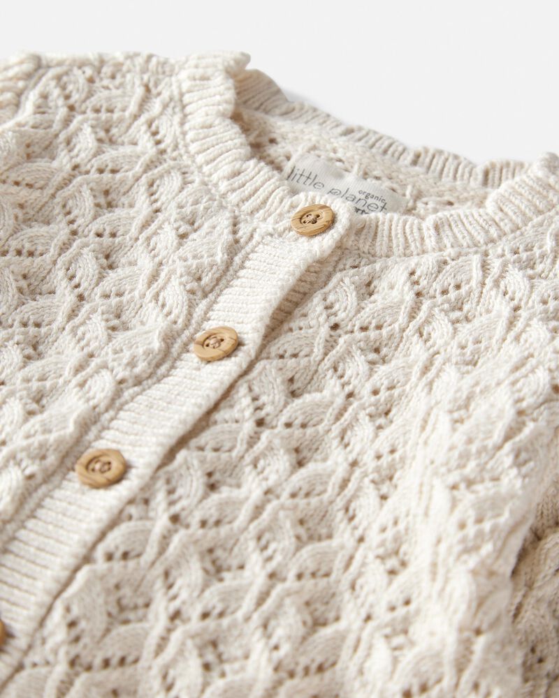 Baby Girl Organic Cotton Pointelle Sweater, image 2 of 5 slides