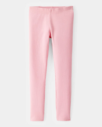 Girls Solid Cotton Ribbed Stretch Leggings - Pink, 