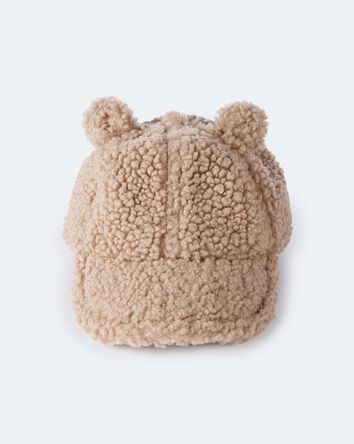 Toddler Bear Sherpa Baseball Hat - Tan, 