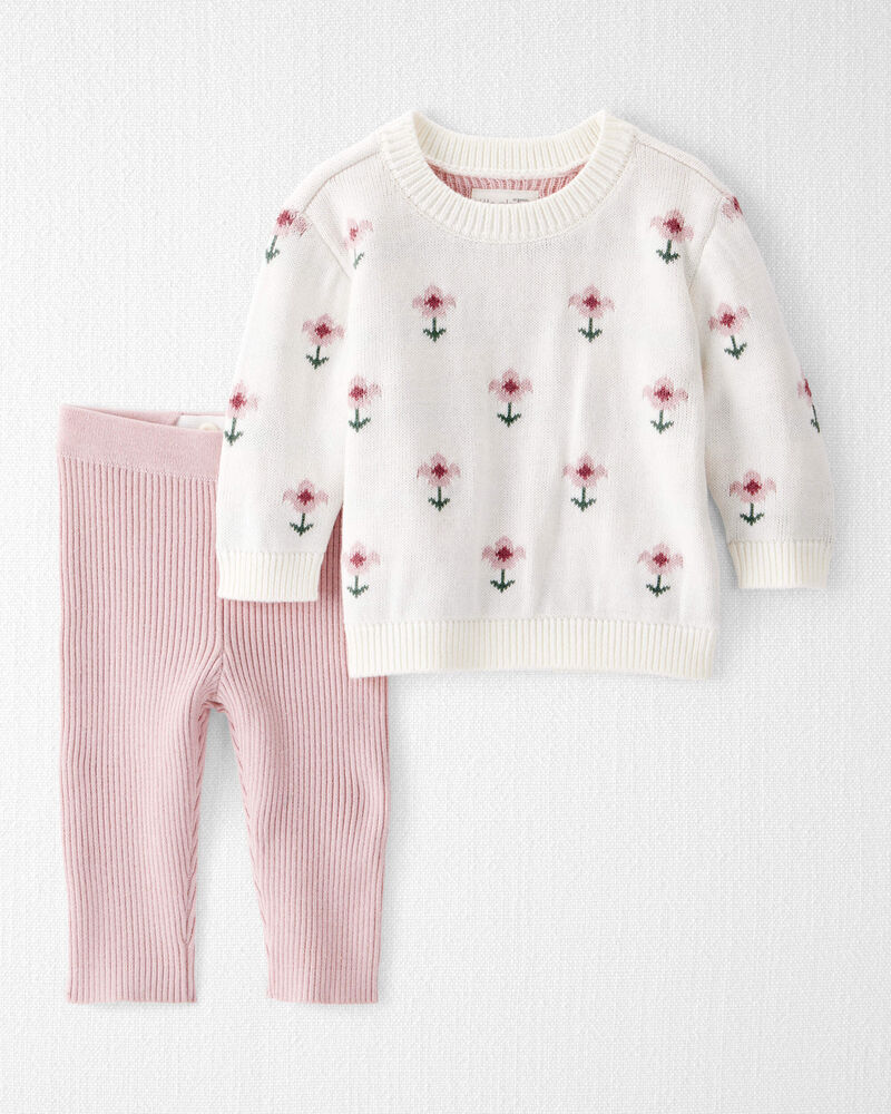 Baby Girl 2-Piece Organic Cotton Sweater Knit Set in Cosmos Garden Print, image 1 of 5 slides