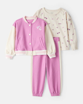 Toddler Girl 3-Piece Cotton Long-Sleeve Layering Set - Purple, 