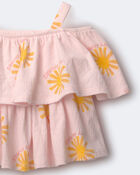 Toddler Girl Off Shoulder Flowy Top in Sunny Life Print - Light Pink, image 6 of 6 slides