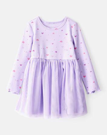 Toddler Girl Heart Print Long-Sleeve Dress - Purple, 