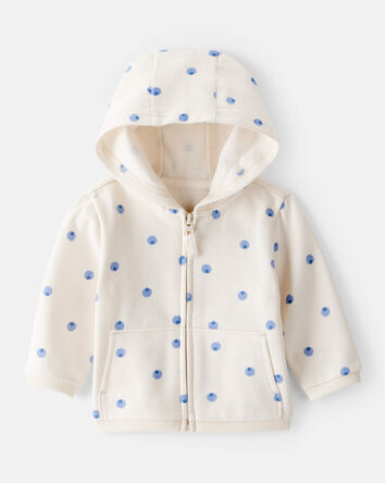 Baby Girl DayDream Fleece Blueberry Print Long-Sleeve Hoodie - Ivory, 