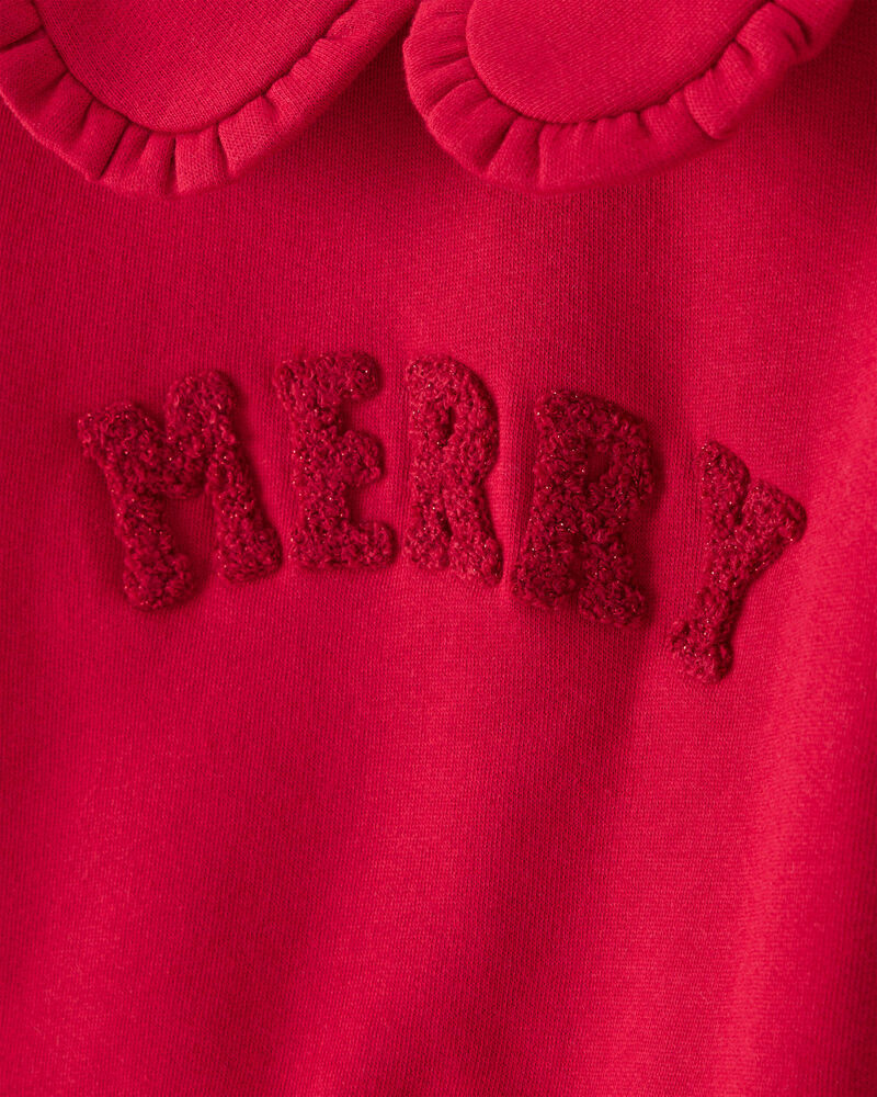 Baby Girl Fleece Christmas Merry Long-Sleeve Pullover Sweatshirt - Red, image 2 of 4 slides