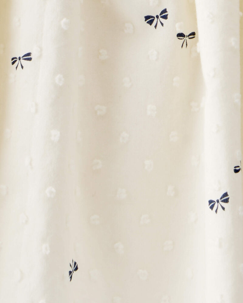 Baby Girl Swiss Dot Bow Print Short-Sleeve Dress - Ivory, image 3 of 4 slides