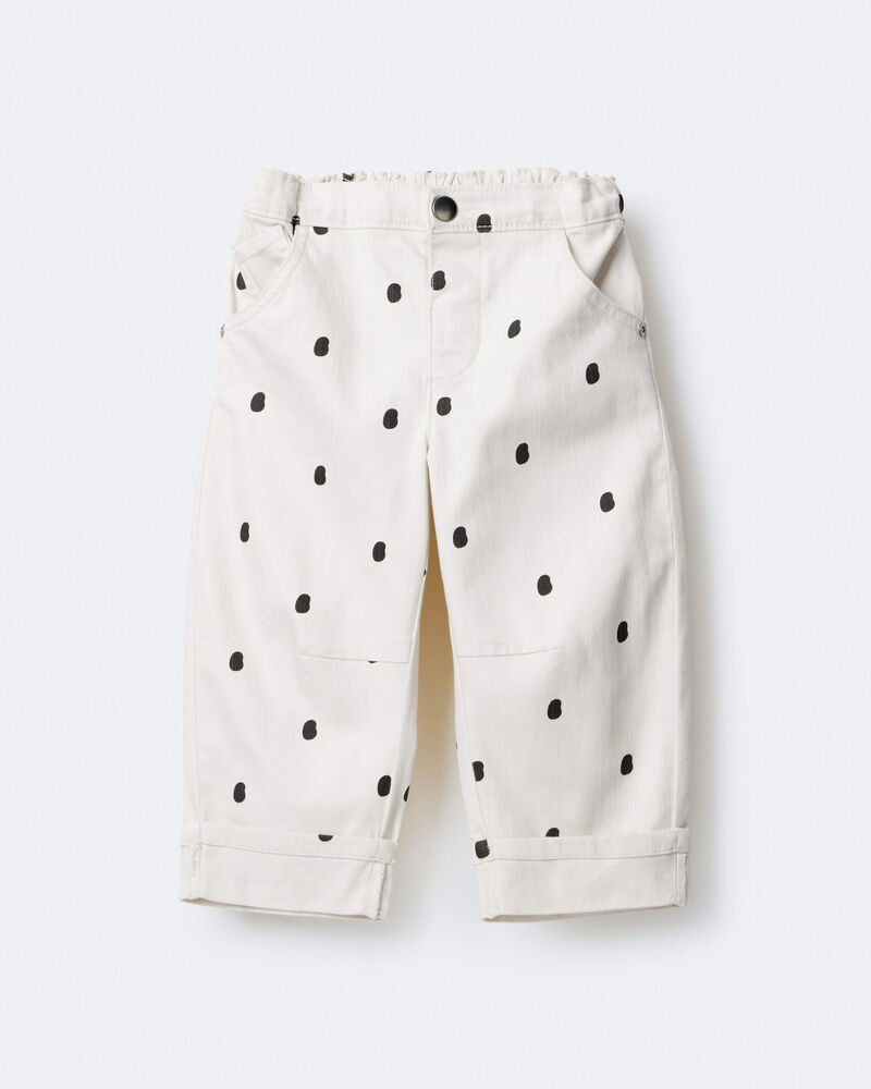 Toddler Girl Polka Dot Cuffed Barrel Pant - Ivory, image 2 of 7 slides
