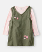 Toddler Girl 2-Piece Cotton Long-Sleeve Dress - Green, image 1 of 6 slides