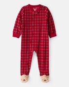 Toddler Boy Plaid Fleece Long-Sleeve Loose Fit 1-Piece Pajamas - Red, image 1 of 4 slides