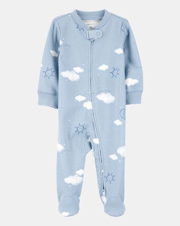 Baby Boy Cloud Print 2-Way Zip Cotton Sleep & Play Pajamas - Blue, 